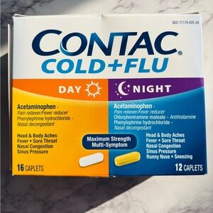 Cold + Flu Day & Night Multi-Symptom Caplets, White & Yellow
